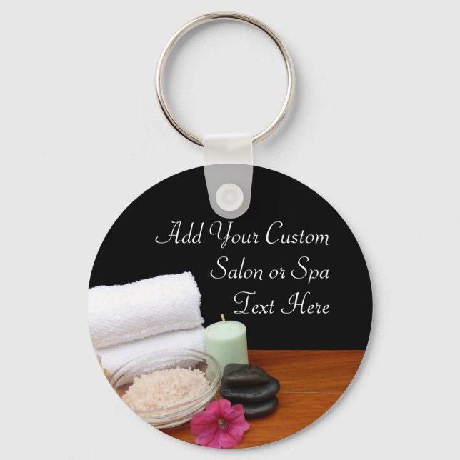 Spa/Massage/Pedicure Salon Scene Black/Color Keychain (Front)