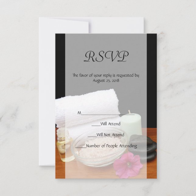 Spa/Massage/Pedicure Salon Scene Black/Color RSVP Card (Front)