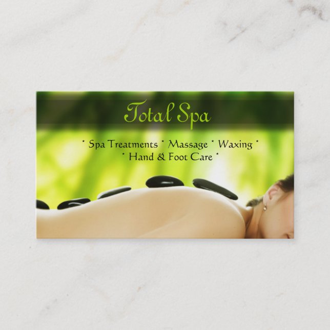Spa Massage Salon Business Card Green Rocks (Front)