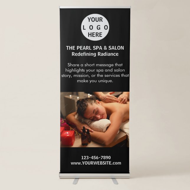 Spa Massage Salon Business Logo Photo Retractable Banner (Front)