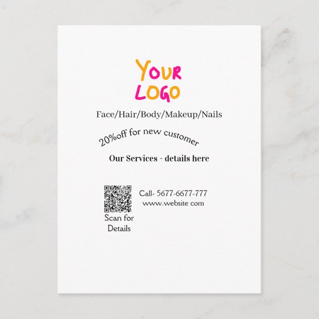 Spa massage salon discount offer services contact  postcard (Front)