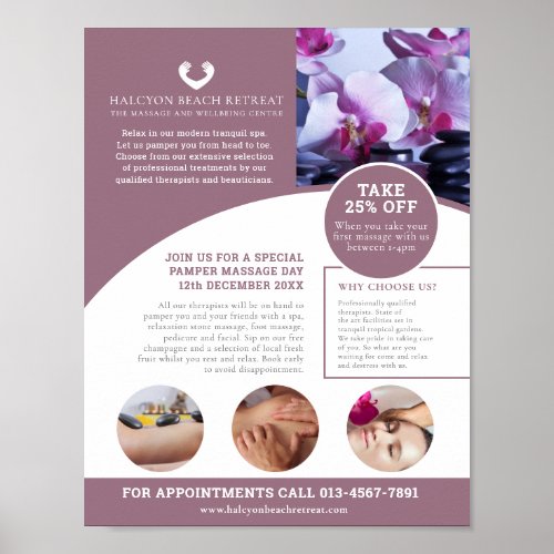 Spa massage wellness center treatment promo poster