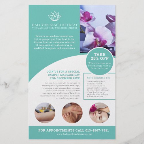 Spa massage wellness centre aqua promo flyer