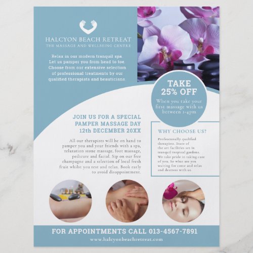 Spa massage wellness centre treatment promo flyer