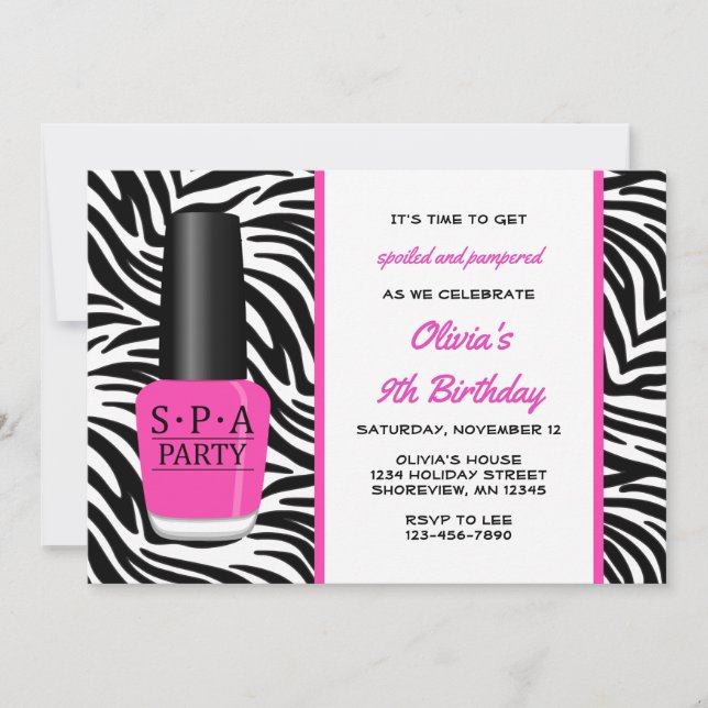 Spa Nail Polish Birthday Invitations (Front)