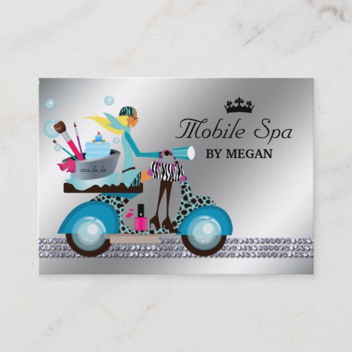 Customizable Spa Nail Salon Scooter Girl Fashion Modern Bubbles Business Card Template