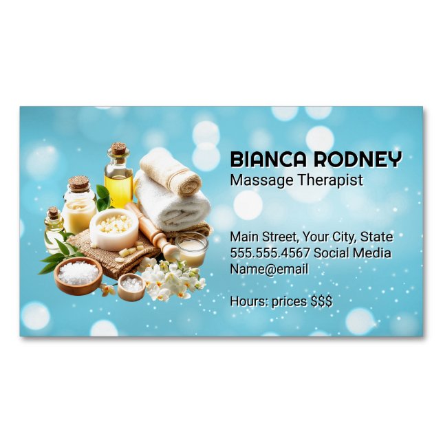 Spa Oils and Bath Salts | Boke Business Card Magnet (Front)