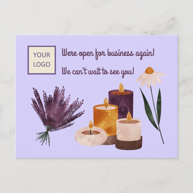 Spa or Yoga Studio Reopening - Candles Lavender  Postcard (Front)