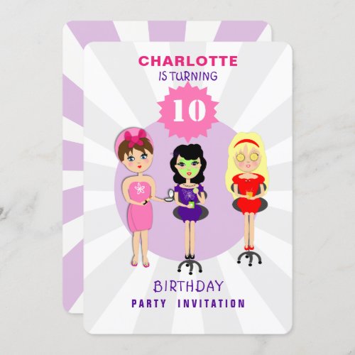Spa Pamper Girly Kids Cute Birthday Party Invitati Invitation