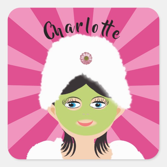 Spa Pamper Girly Kids Cute Happy Birthday Party Sq Square Sticker (Front)