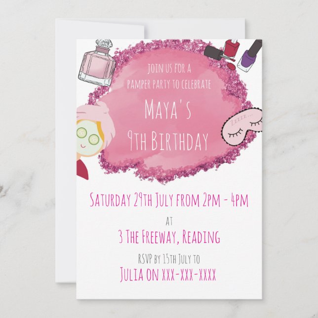 Spa Pamper Party Invitation for Childs Party (Front)