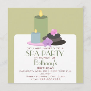 Spa Party Birthday - Candles Orchids and Stones Invitation