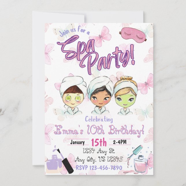 Spa Party Birthday Invitation (Front)