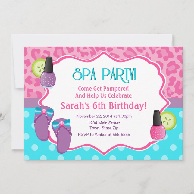 Spa Party Birthday Invitation 5x7 Card (Front)