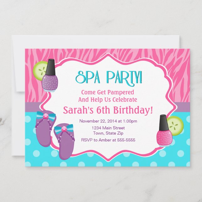 Spa Party Birthday Invitation 5x7 Card (Front)