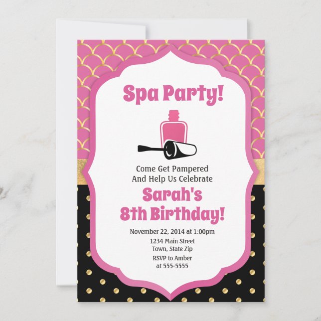 Spa Party Birthday Invitation Pamper Party (Front)