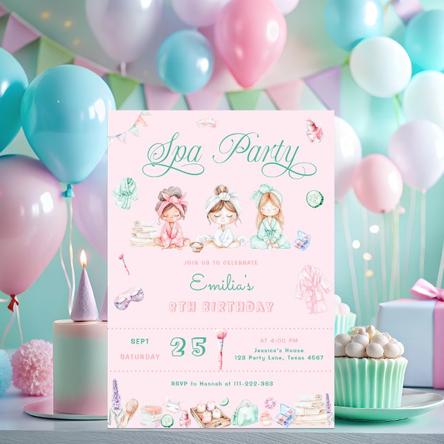 Spa Party Birthday Pink Invitation (Creator Uploaded)