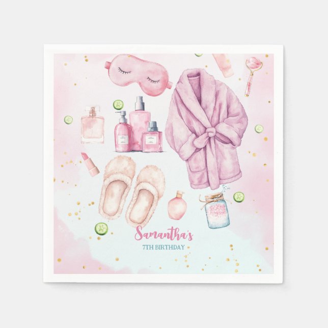 Spa Party Birthday, Sleepover, Slumber Party Napkins (Front)