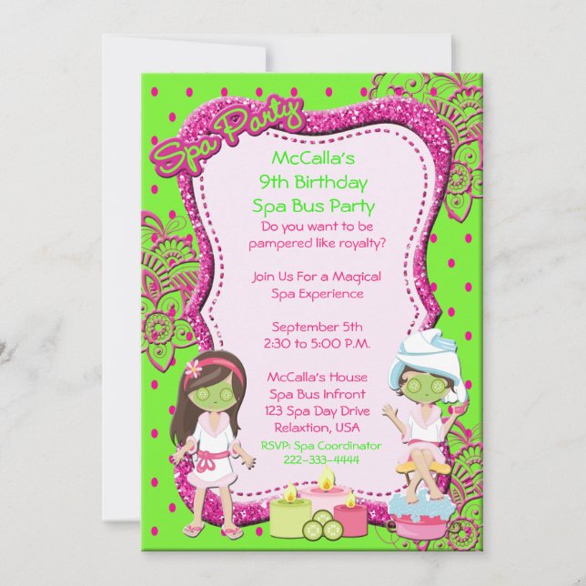 Spa Party Bus Birthday Party or Shower Invite (Front)