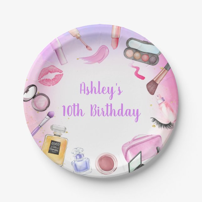 Spa Party Girl Glamour Makeup Birthday Paper Plates (Front)