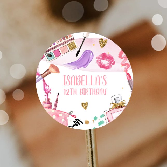 Spa Party Girl Glamour Makeup Birthday Party Classic Round Sticker (Creator Uploaded)