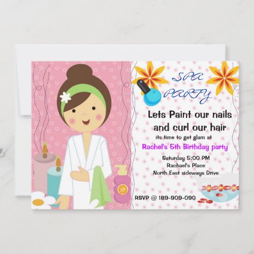 Spa Party girls birthday invitation