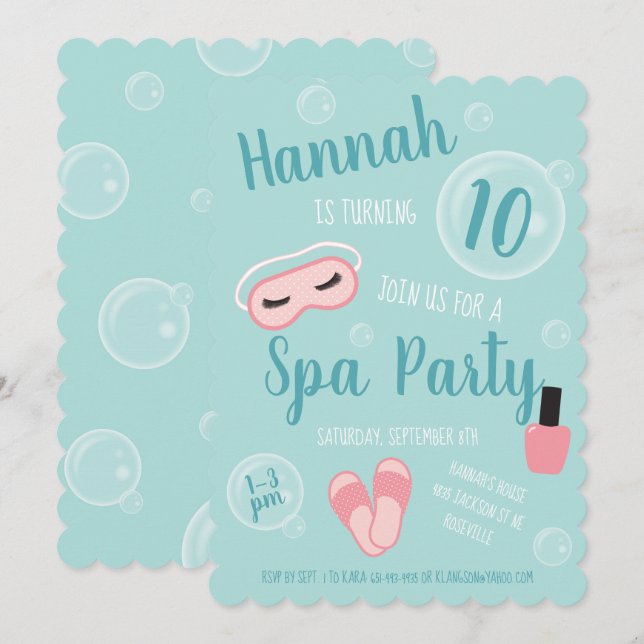 Spa Party Girls Birthday Party Invitation (Front/Back)
