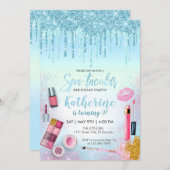 Spa Party Glam Girl Birthday Party Salon Blue Invitation (Front/Back)