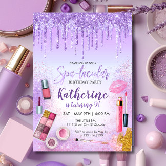 Spa Party Glam Girl Birthday Party Salon Purple Invitation