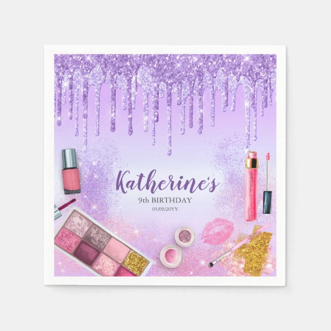 Spa Party Glam Girl Birthday Party Salon Purple Napkins (Front)