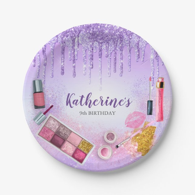 Spa Party Glam Girl Birthday Party Salon Purple Paper Plates (Front)