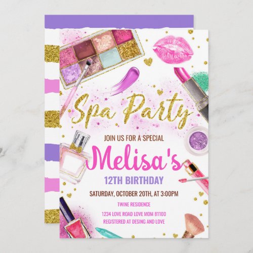 Spa Party Glam Party Birthday Invitation