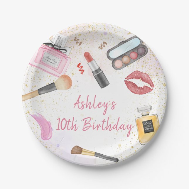Spa Party Glamour Makeup Birthday Paper Plates (Front)