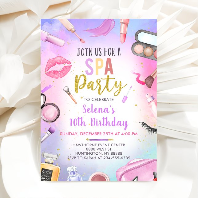 Spa Party Glitz Glam Girl Makeup Birthday Invitation (Creator Uploaded)