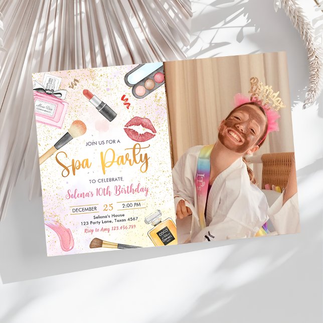 Spa Party Glitz Glam Girl Makeup Birthday Photo Invitation (Creator Uploaded)