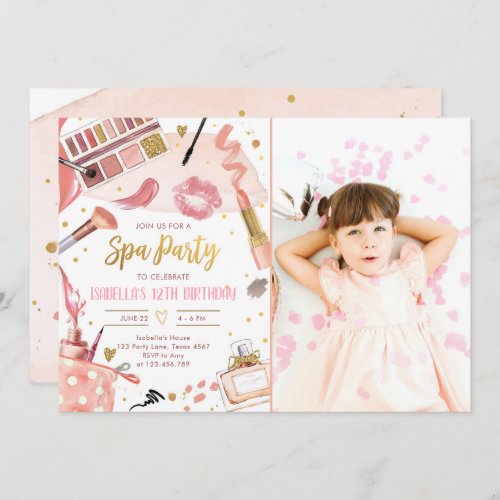 Spa Party Glitz Glam Glamour Girl Makeup Birthday  Invitation