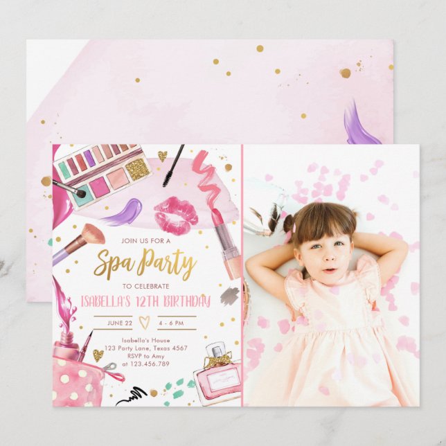 Spa Party Glitz Glam Glamour Girl Makeup Birthday  Invitation (Front/Back)