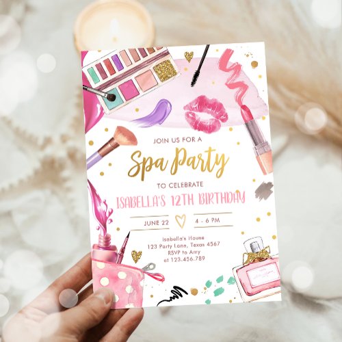 Spa Party Glitz Glam Glamour Girl Makeup Birthday Invitation