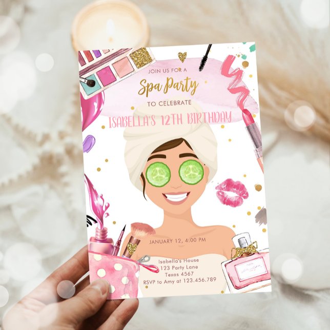 Spa Party Glitz Glam Glamour Girl Makeup Birthday Invitation (Creator Uploaded)