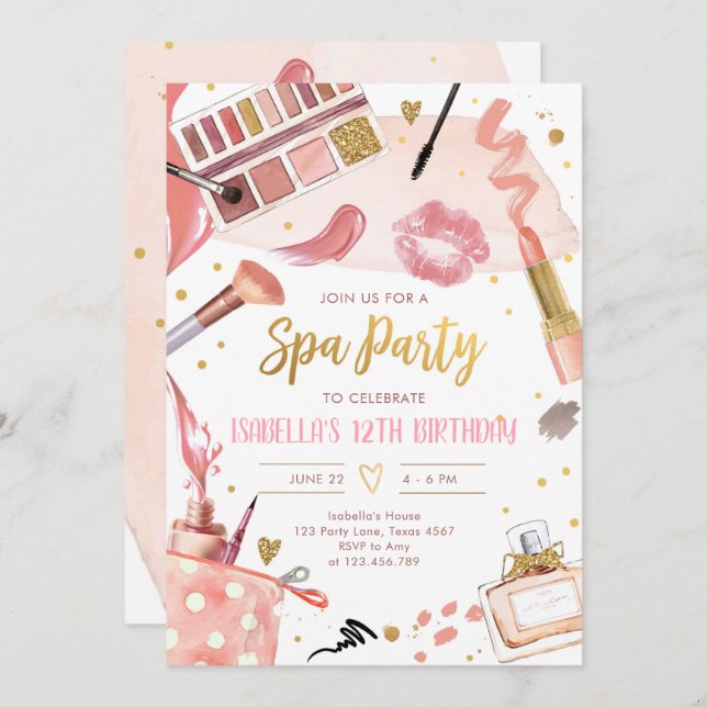 Spa Party Glitz Glam Glamour Girl Makeup Birthday  Invitation (Front/Back)