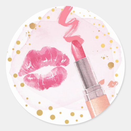 Spa Party Glitz Glam Glamour Girl Makeup Pink Gold Classic Round Sticker