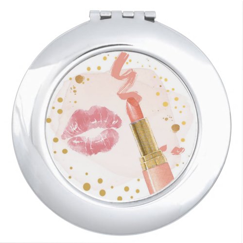 Spa Party Glitz Glam Glamour Girl Makeup Pink Gold Compact Mirror