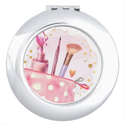 Spa Party Glitz Glam Glamour Girl Makeup Pink Gold Compact Mirror