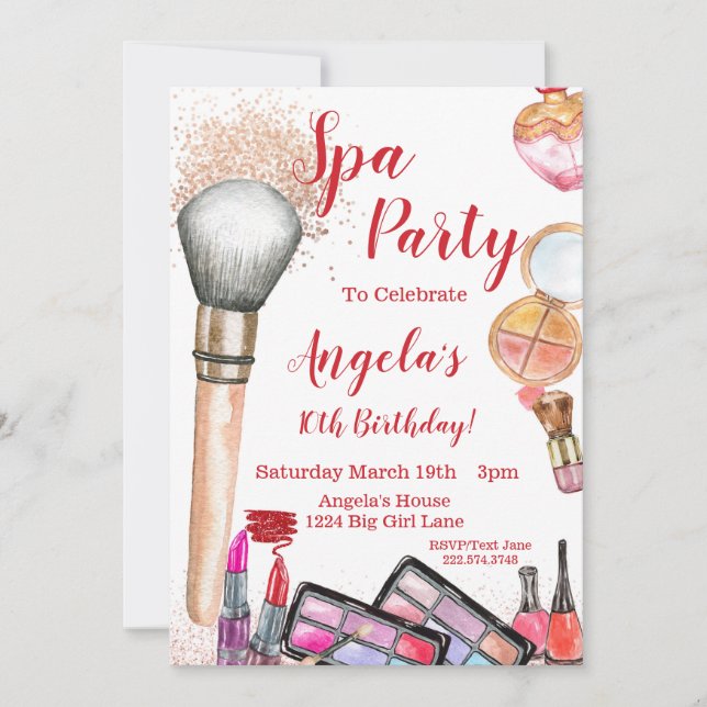 Spa Party Invitation, Editable 10th Birthday Invitation (Front)