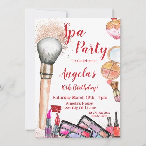 Spa Party Invitation Editable 10th Birthday Invitation