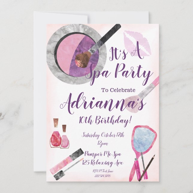 Spa Party Invitation, Editable 10th Birthday Invitation (Front)