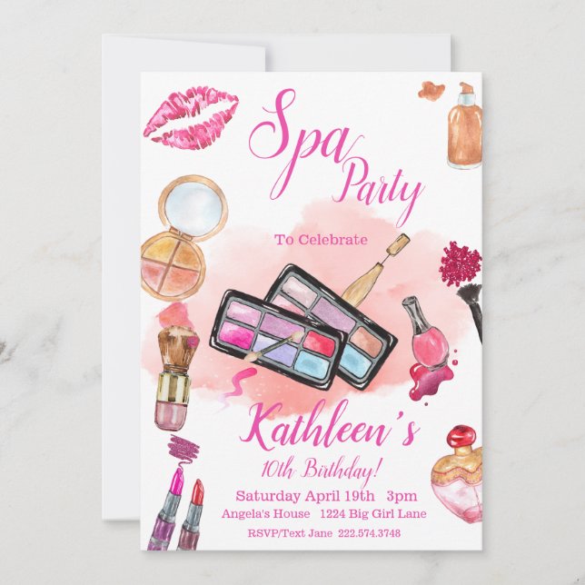 Spa Party Invitation, Editable Birthday Any Age Invitation (Front)