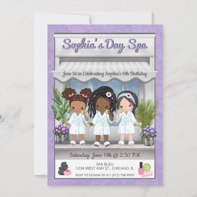 Spa Party Invitation for Young Girls (Front)