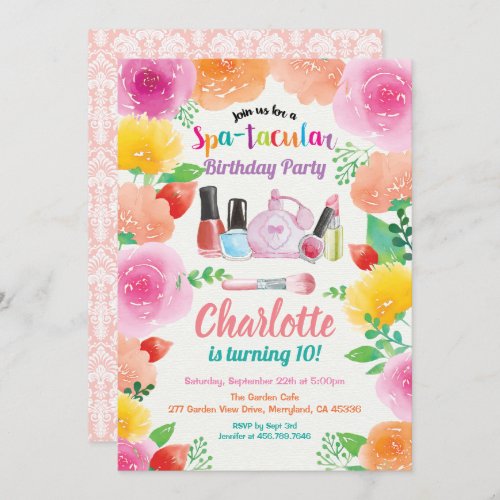 Spa party invitation Girl birthday party floral Invitation