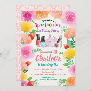 Spa party invitation. Girl birthday party floral Invitation
